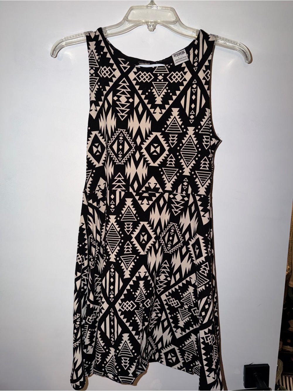 Pink Rose Black and Cream Aztec Sleeveless Fit-and-Flare Dress